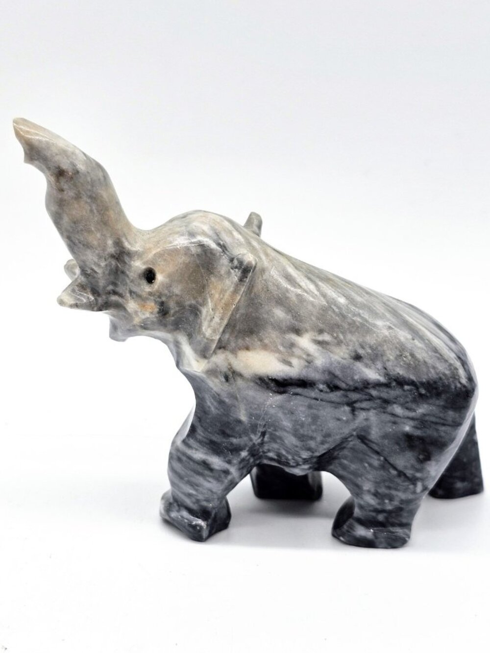 Vintage Gray Stone Marble MCM Elephant Raised Trunk Figure Handmade Republican